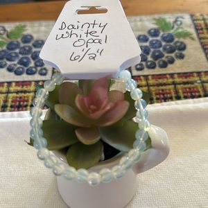 Hand Crafted Dainty White Opal Stretch Bracelet